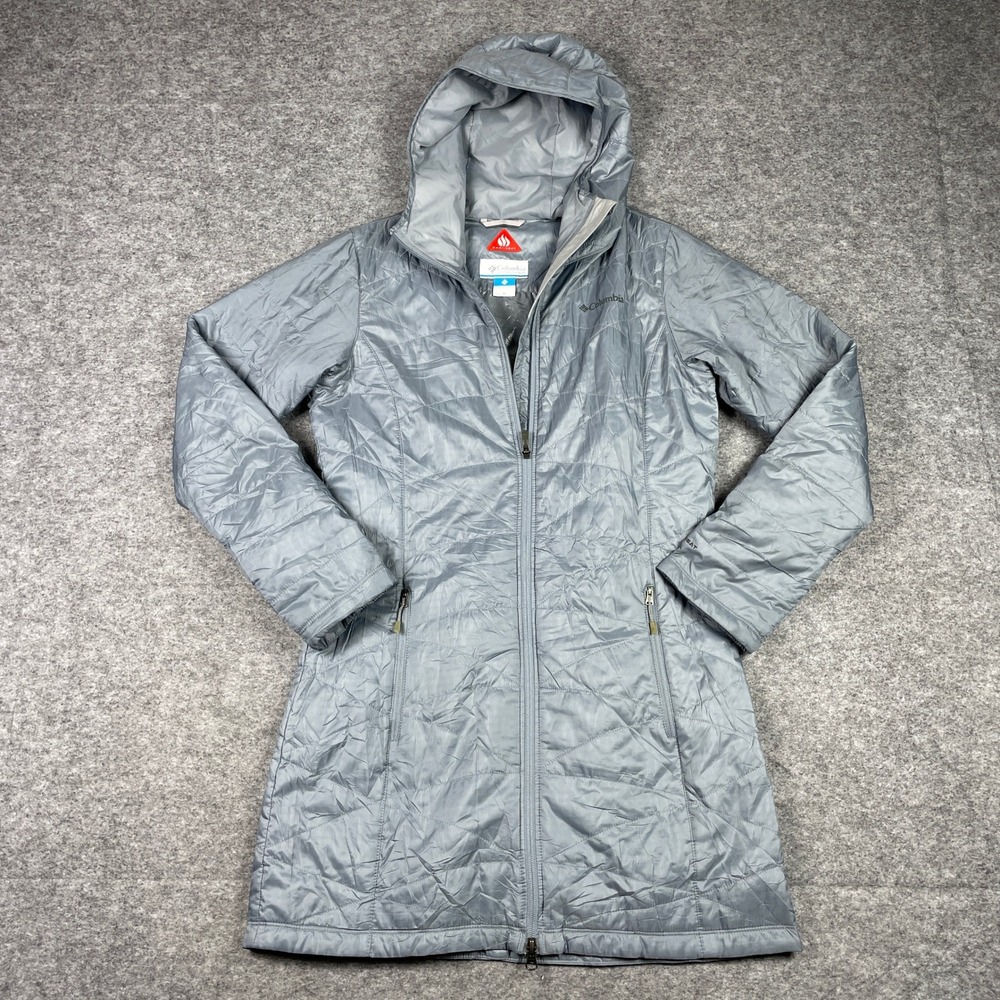 Columbia Omni-Heat Hooded Parka Jacket Womens M Silver Insulated Puffer Coat